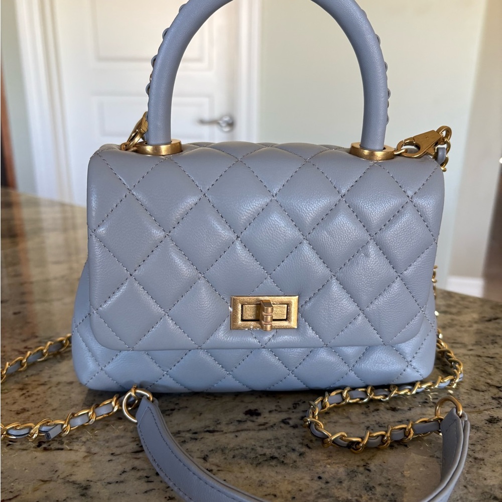 Elegant Quilted Gray Handbag
